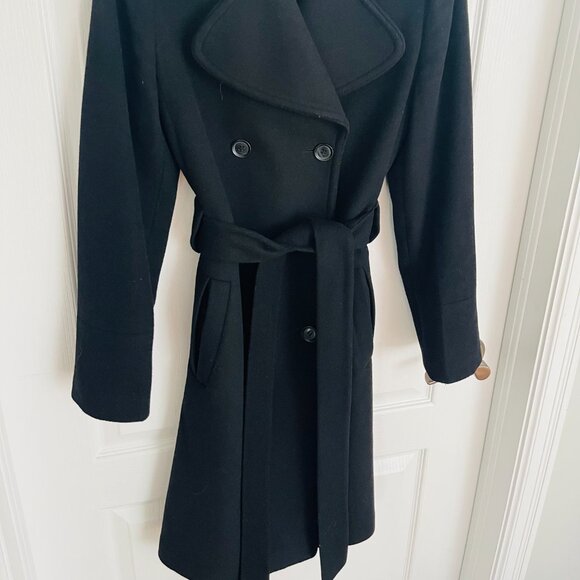 Daniel Hechter Paris Black Wool Blend Double Breasted Trench Coat Tie Waist Belt - Picture 3 of 10